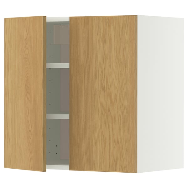 METOD wall cabinet with shelves/2 doors, white/Sinarp oak veneer, 60x60 cm