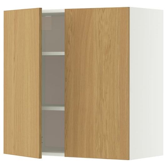 METOD wall cabinet with shelves/2 doors, white/Sinarp oak veneer, 80x80 cm