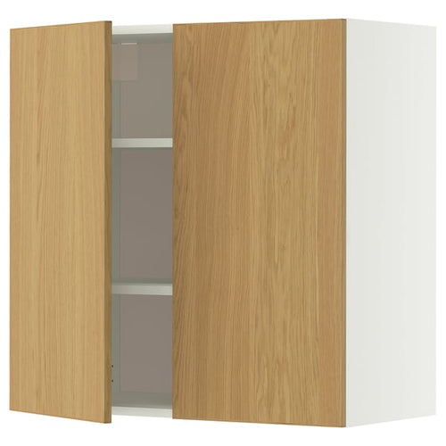 METOD wall cabinet with shelves/2 doors, white/Sinarp oak veneer, 80x80 cm