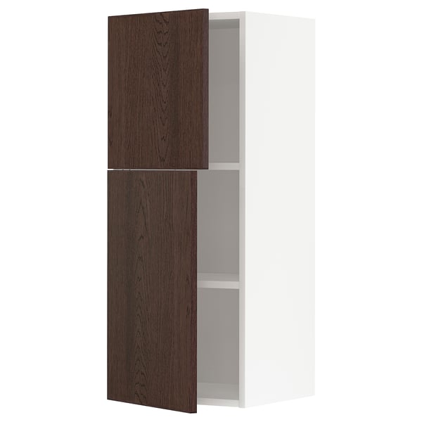 METOD wall cabinet with shelves/2 doors, white/Sinarp brown, 40x100 cm
