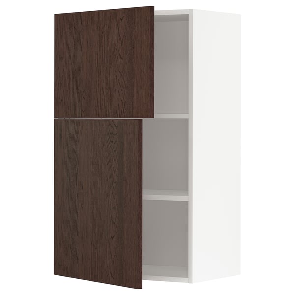 METOD wall cabinet with shelves/2 doors, white/Sinarp brown, 60x100 cm