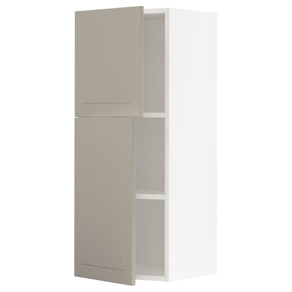 METOD - METOD Wall cabinet with shelves/2 doors, white/Stensund beige, 40x100 cm
