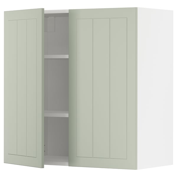 METOD wall cabinet with shelves/2 doors, white/Stensund light green, 80x80 cm