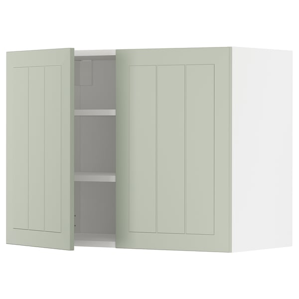 METOD wall cabinet with shelves/2 doors, white/Stensund light green, 80x60 cm