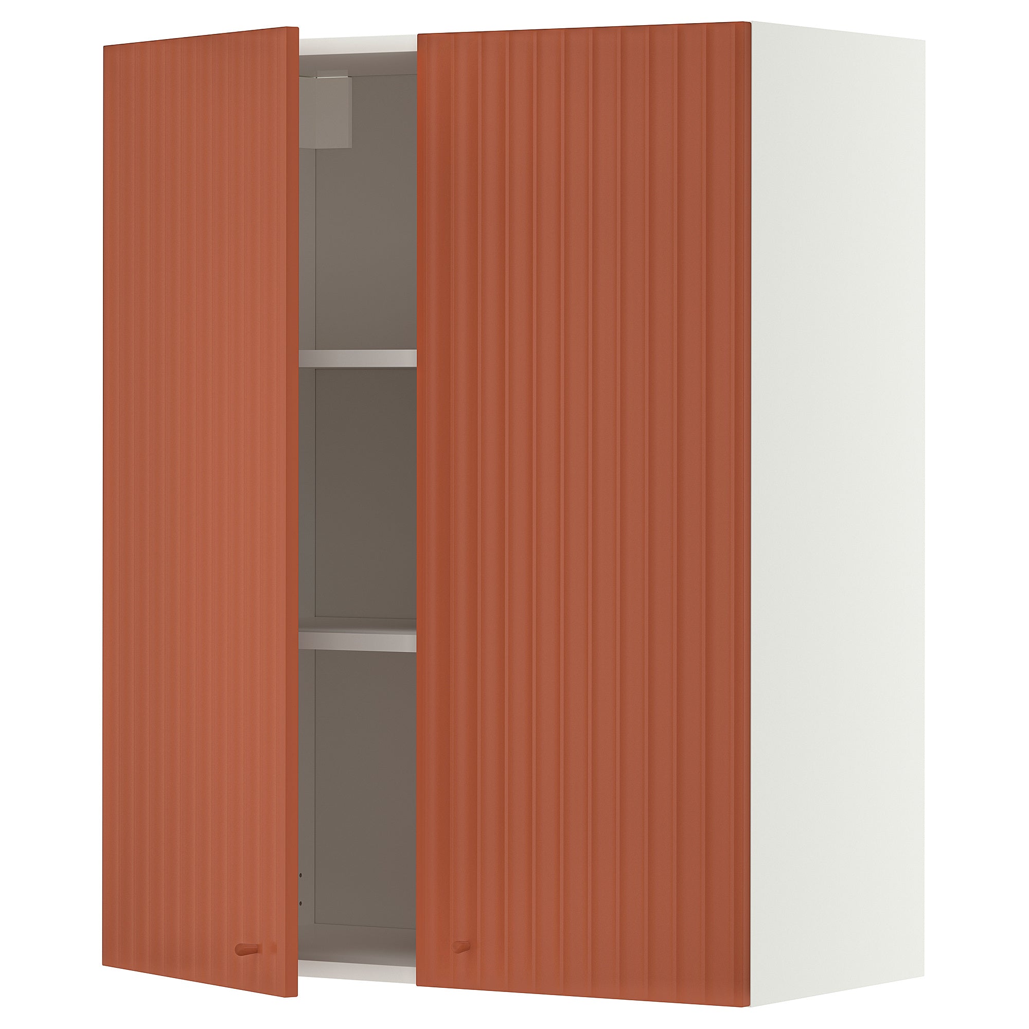 METOD wall cabinet with shelves/2 doors, white/Terrsjö red-brown wave pattern, 80x100 cm