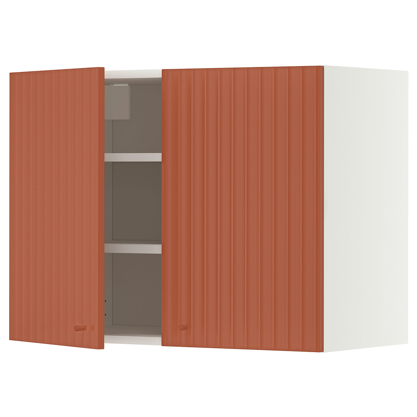 METOD wall cabinet with shelves/2 doors, white/Terrsjö red-brown wave pattern, 80x60 cm