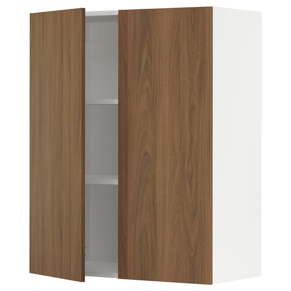 METOD wall cabinet with shelves/2 doors, white/Tistorp brown walnut effect, 80x100 cm