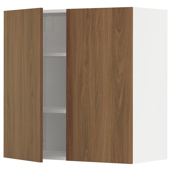 METOD wall cabinet with shelves/2 doors, white/Tistorp brown walnut effect, 80x80 cm