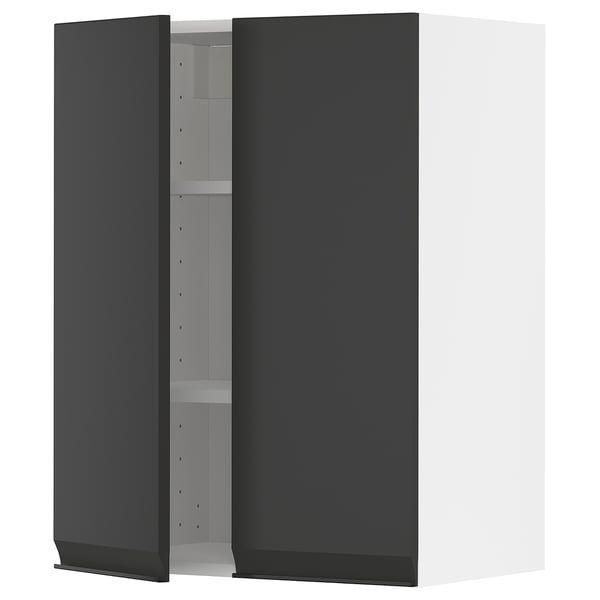 METOD wall cabinet with shelves/2 doors, white/Upplöv matt anthracite, 60x80 cm
