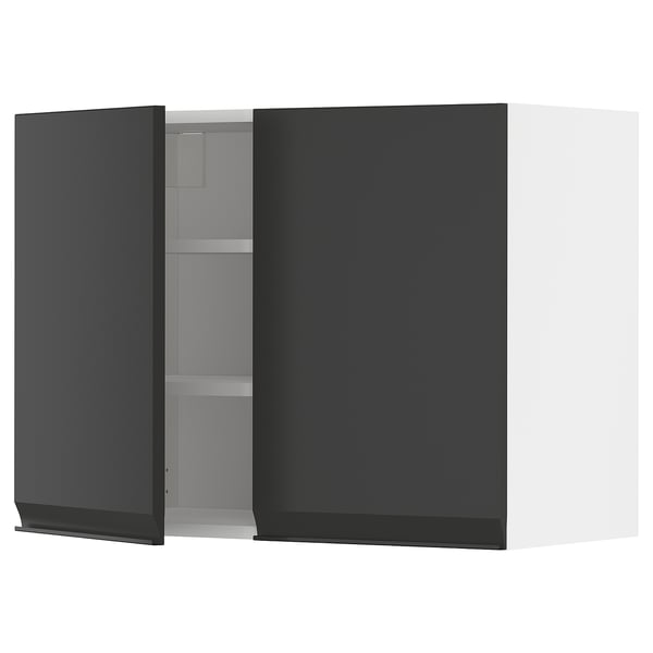 METOD wall cabinet with shelves/2 doors, white/Upplöv matt anthracite, 80x60 cm