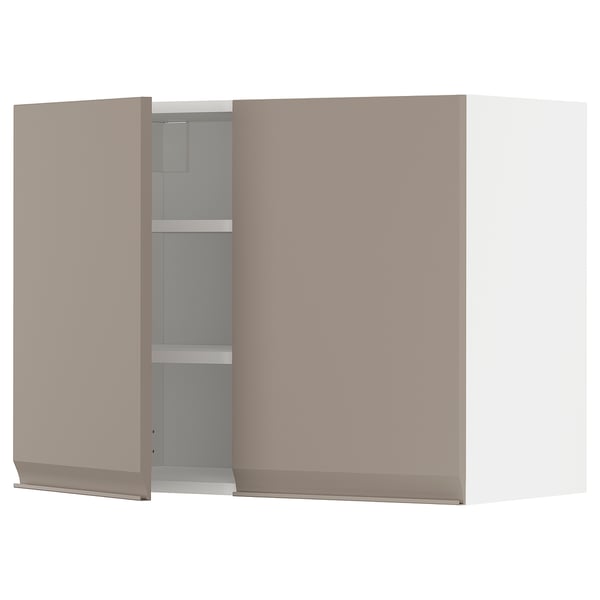 METOD wall cabinet with shelves/2 doors, white/Upplöv matt dark beige, 80x60 cm