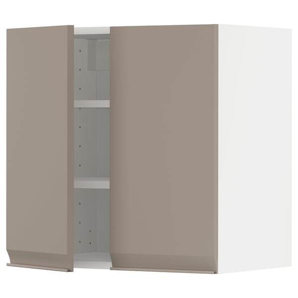 METOD wall cabinet with shelves/2 doors, white/Upplöv matt dark beige, 60x60 cm