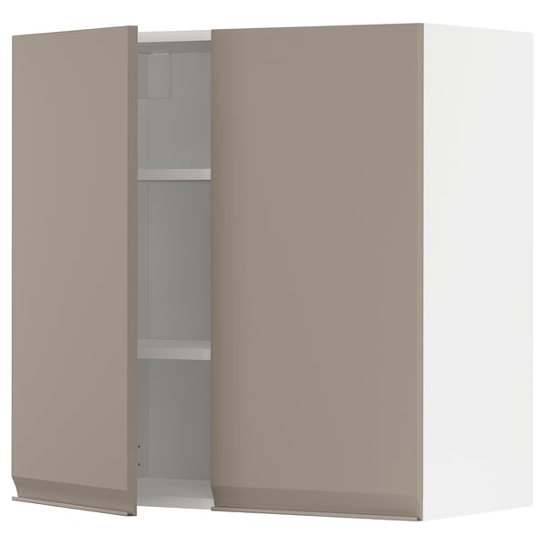 METOD - METOD Wall cabinet with shelves/2 doors, white/Upplöv matt dark beige, 80x80 cm