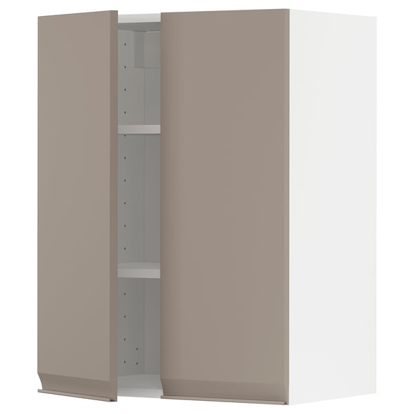METOD - METOD Wall cabinet with shelves/2 doors, white/Upplöv matt dark beige, 60x80 cm