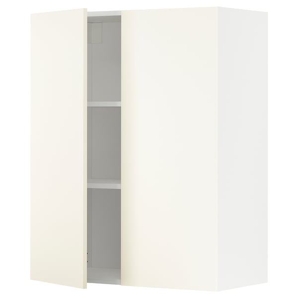 METOD wall cabinet with shelves/2 doors, white/Vallstena white, 80x100 cm