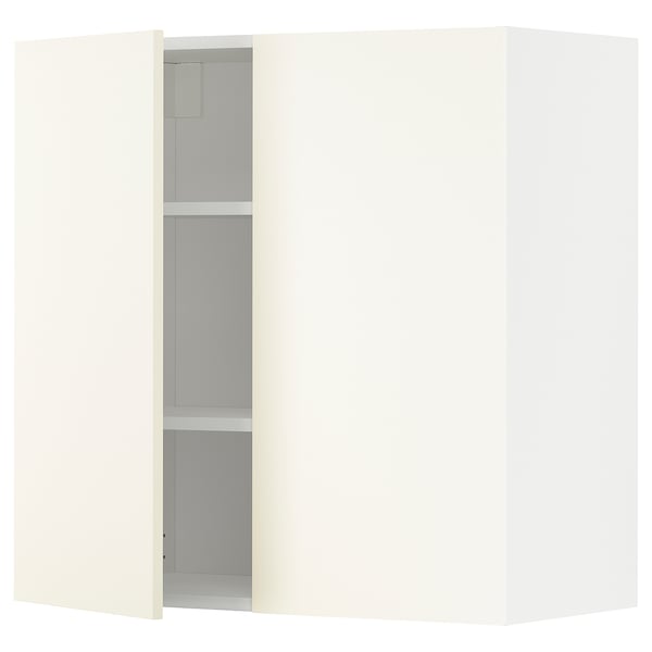 METOD wall cabinet with shelves/2 doors, white/Vallstena white, 80x80 cm