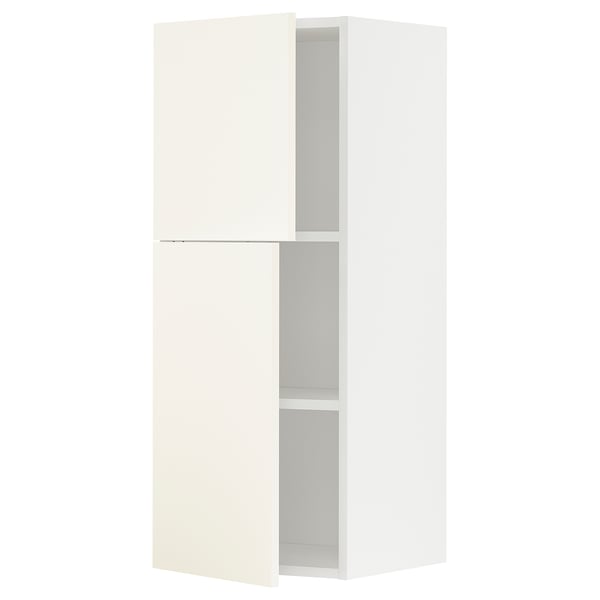 METOD wall cabinet with shelves/2 doors, white/Vallstena white, 40x100 cm