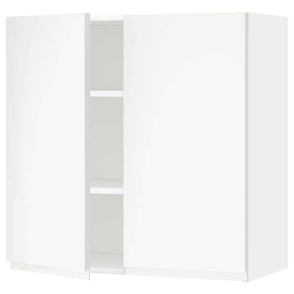 METOD wall cabinet with shelves/2 doors, white/Voxtorp matt white, 80x80 cm