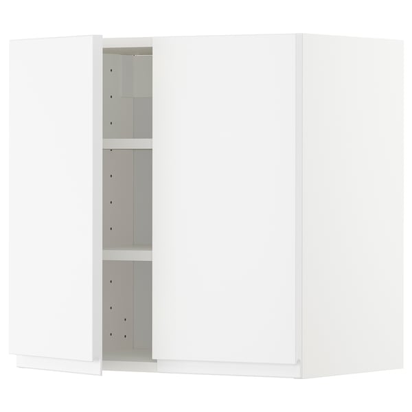 METOD wall cabinet with shelves/2 doors, white/Voxtorp matt white, 60x60 cm