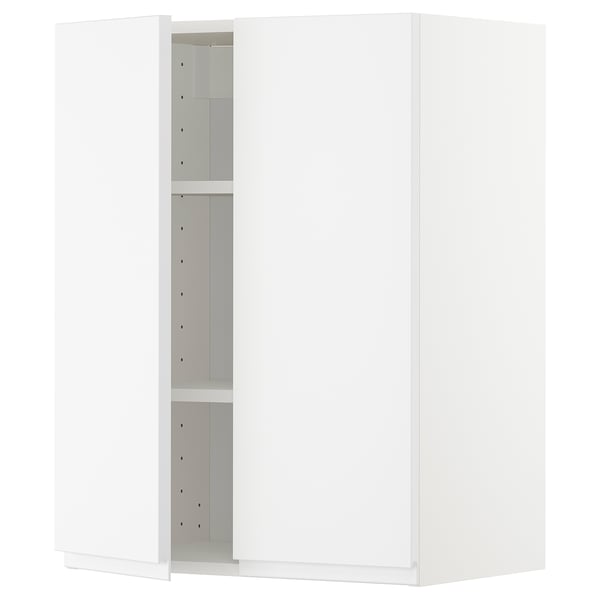 METOD wall cabinet with shelves/2 doors, white/Voxtorp matt white, 60x80 cm