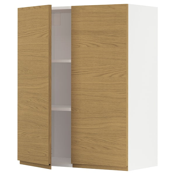 METOD - Wall cabinet with shelves/2 doors, white/Voxtorp oak effect, 80x100 cm