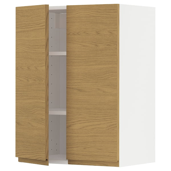 METOD - Wall cabinet with shelves/2 doors, white/Voxtorp oak effect, 60x80 cm