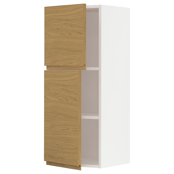 METOD - Wall cabinet with shelves/2 doors, white/Voxtorp oak effect, 40x100 cm