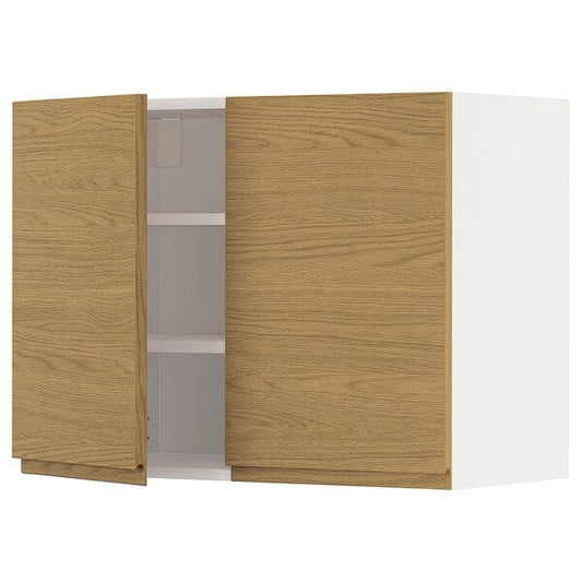 Ikea METOD - Wall cabinet with shelves/2 doors, white/Voxtorp oak effect, 80x60 cm