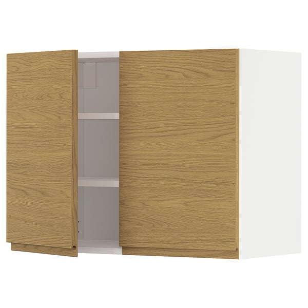 METOD wall cabinet with shelves/2 doors, white/Voxtorp oak effect, 80x60 cm