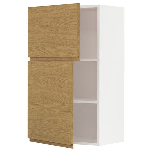 METOD wall cabinet with shelves/2 doors, white/Voxtorp oak effect, 60x100 cm