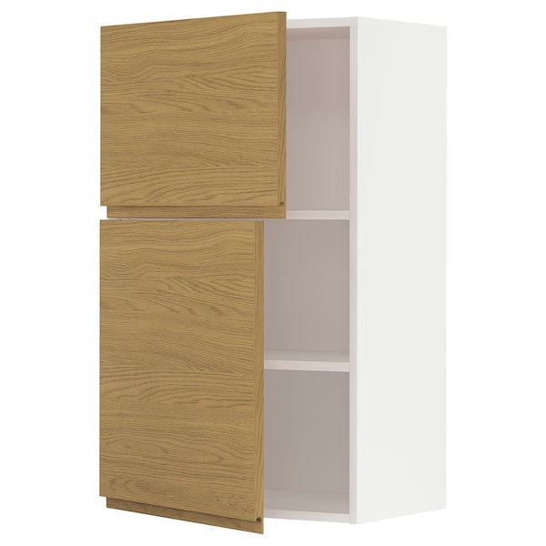 METOD - Wall cabinet with shelves/2 doors, white/Voxtorp oak effect, 60x100 cm