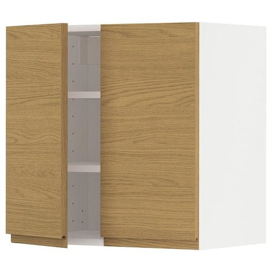 Ikea METOD - Wall cabinet with shelves/2 doors, white/Voxtorp oak effect, 60x60 cm
