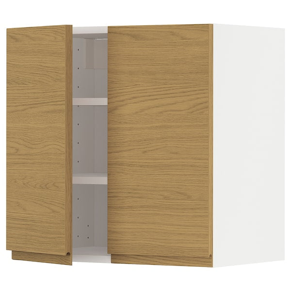 METOD - Wall cabinet with shelves/2 doors, white/Voxtorp oak effect, 60x60 cm