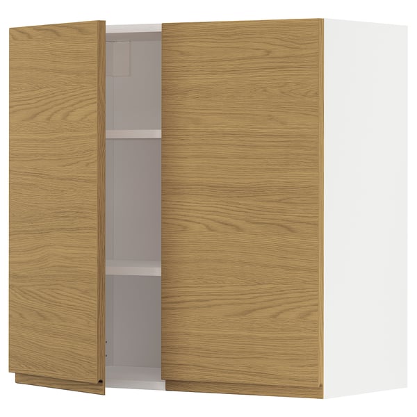 METOD wall cabinet with shelves/2 doors, white/Voxtorp oak effect, 80x80 cm