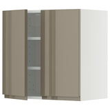 METOD wall cabinet with shelves/2 doors, white/Voxtorp high-gloss dark grey-brown, 60x60 cm