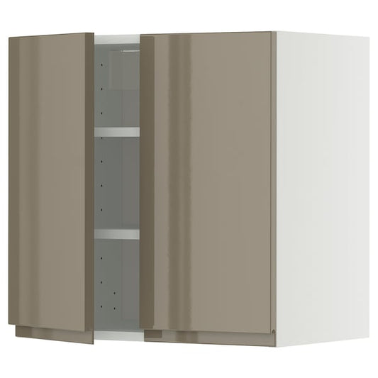 METOD - Wall cabinet with shelves/2 doors, white/Voxtorp high-gloss dark grey-brown, 60x60 cm