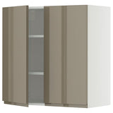METOD wall cabinet with shelves/2 doors, white/Voxtorp high-gloss dark grey-brown, 80x80 cm