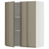 METOD wall cabinet with shelves/2 doors, white/Voxtorp high-gloss dark grey-brown, 80x100 cm