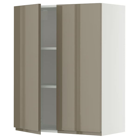 METOD - METOD Wall cabinet with shelves/2 doors, white/Voxtorp high-gloss dark grey-brown, 80x100 cm