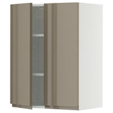 METOD wall cabinet with shelves/2 doors, white/Voxtorp high-gloss dark grey-brown, 60x80 cm