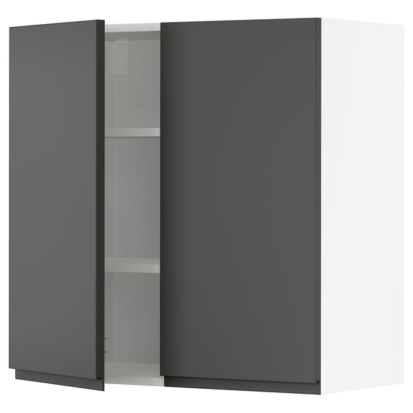 METOD wall cabinet with shelves/2 doors, white/Voxtorp dark grey, 80x80 cm