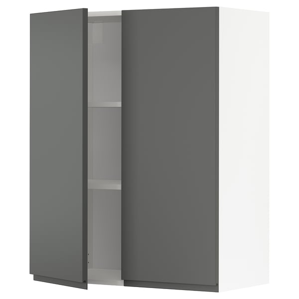 METOD wall cabinet with shelves/2 doors, white/Voxtorp dark grey, 80x100 cm