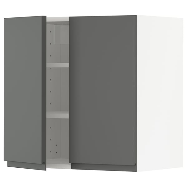 METOD wall cabinet with shelves/2 doors, white/Voxtorp dark grey, 60x60 cm