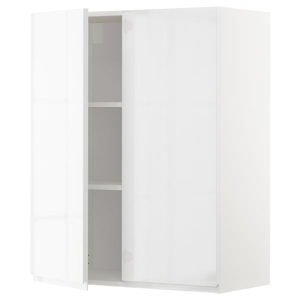 METOD wall cabinet with shelves/2 doors, white/Voxtorp high-gloss/white, 80x100 cm