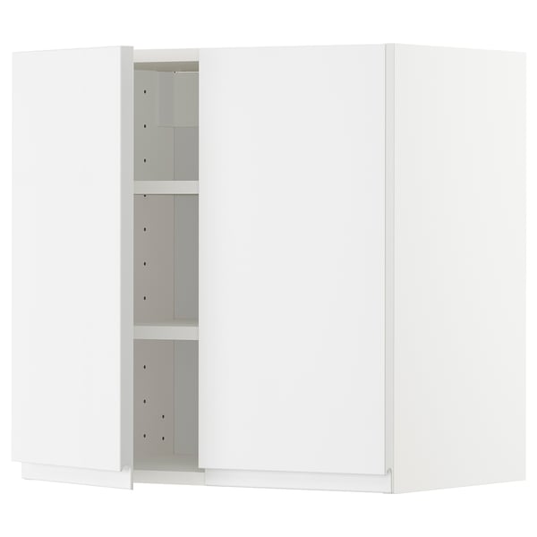 METOD wall cabinet with shelves/2 doors, white/Voxtorp high-gloss/white, 60x60 cm