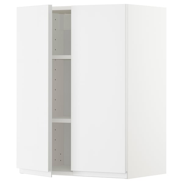 METOD wall cabinet with shelves/2 doors, white/Voxtorp high-gloss/white, 60x80 cm