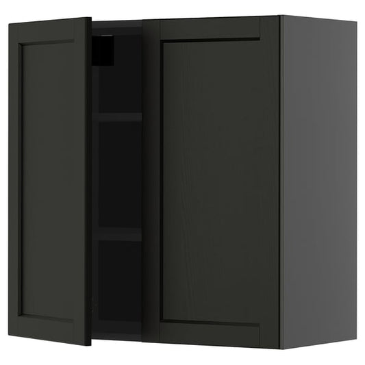 METOD - METOD Wall cabinet with shelves/2 doors, black-grey/Lerhyttan black stained, 80x80 cm