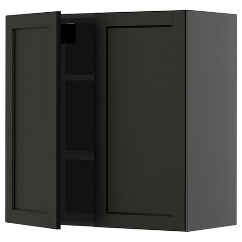 METOD - METOD Wall cabinet with shelves/2 doors, black-grey/Lerhyttan black stained, 80x80 cm