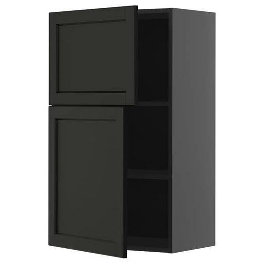 METOD - METOD Wall cabinet with shelves/2 doors, black-grey/Lerhyttan black stained, 60x100 cm