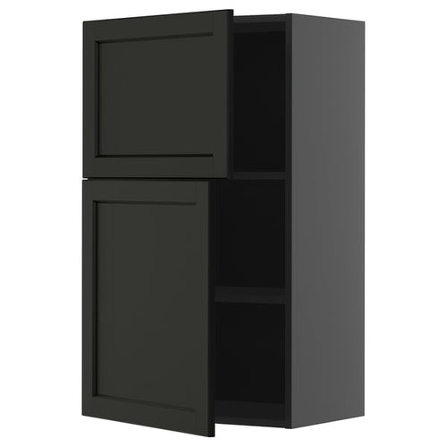 METOD - METOD Wall cabinet with shelves/2 doors, black-grey/Lerhyttan black stained, 60x100 cm